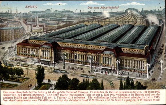 Künstler Ak Leipzig in Sachsen, Der neue Hauptbahnhof, Straßenseite
