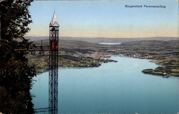 KP Bürgenstock Canton Nidwalden, winda osobowa Bürgenstock, widok na jezioro, krajobraz górski