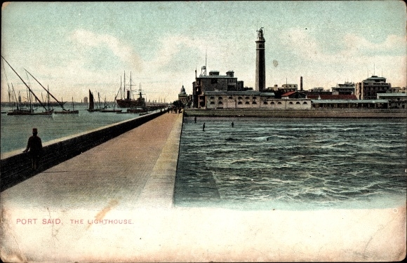 Postcard Port Said Egypt, the Lighthouse