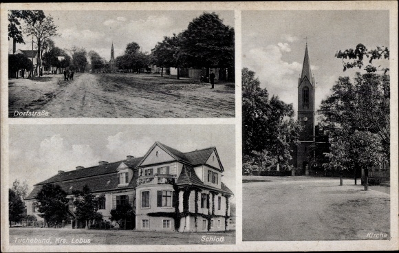Postcard Alt Tucheband im Oderbruch, Dorfstrasse, church, castle
