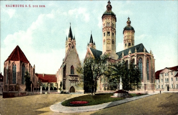 Ak Naumburg an der Saale, Naumburg A. S. Der Dom,  Gebäude, Bäume, Brunnen