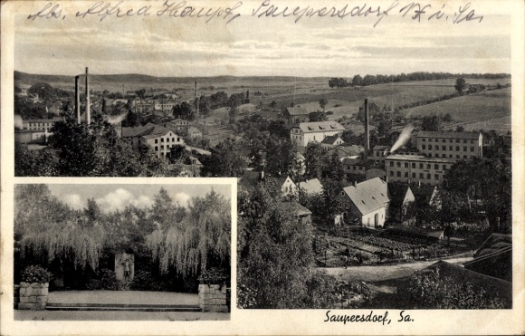 Postcard Saupersdorf Kirchberg in Sachsen, general view, monument