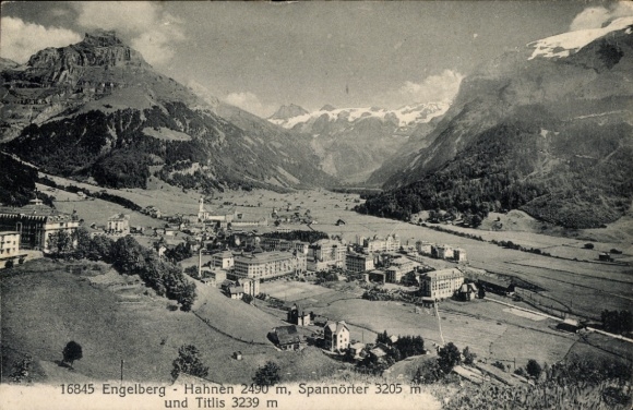 KP Engelberg, kanton Obwalden, Szwajcaria, krajobraz górski z Hahnen, Spannörter, Titlis, widok na miasto...