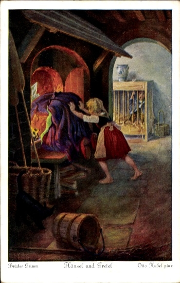Artist Postcard Kubel, Otto, fairy tale Hansel and Gretel, witch, Brothers Grimm