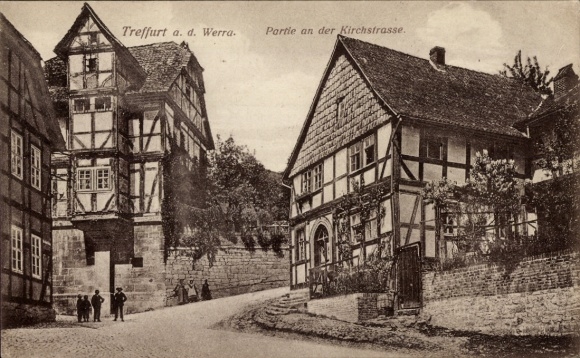 Ak Treffurt an der Werra, Kirchstraße, Fachwerkhäuser