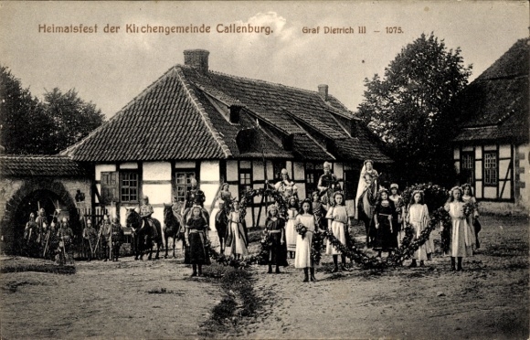 Postcard Katlenburg Lindau, local festival of the parish, historical scene, Count Dietrich III. 1075
