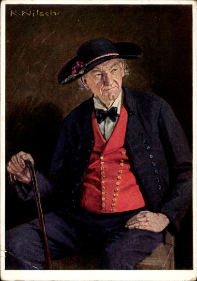 Artist Postcard Nitsch, R., Alsatian in traditional costume, VDA 9 1 2