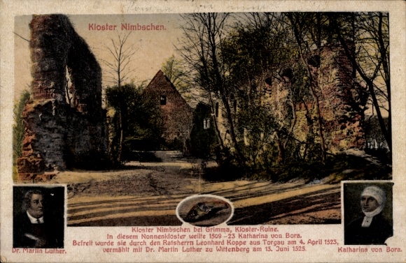 Ansichtkaart Nimbschen Grimma in Saksen, Nimbschen-klooster, Dr. M. Luther, Katharina v. Bora