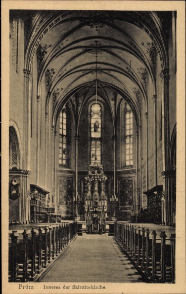 Postcard Prüm in the Eifel, interior of the Salvator Church