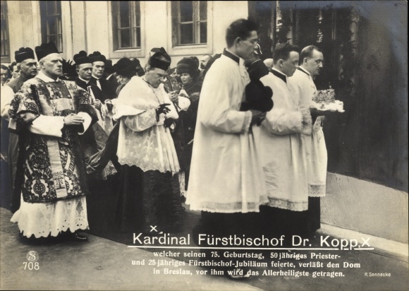 Postcard Wrocław Breslau Silesia, Cardinal Prince Bishop Dr. Kopp, relic