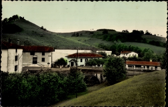 Postcard Dancharinea Dantxarinea Navarra, Vista parcial y Puente sobre el rio Lapichuri