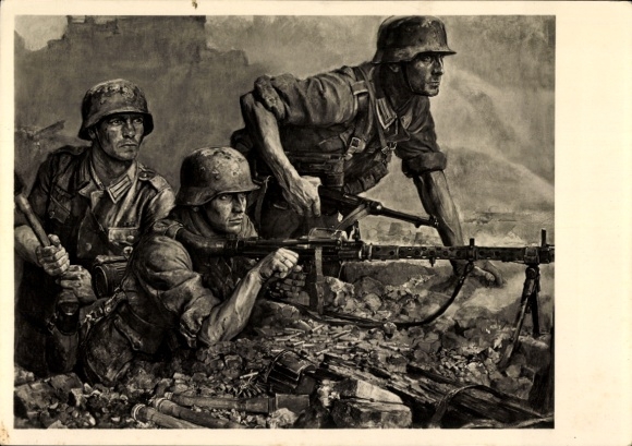 Künstler Ak Sauter, Wilhelm, Deutsche Wehrmacht, Leichtes MG, Kampftrupp, II. WK, HDK 499