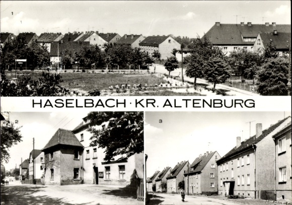 Ansichtkaart Haselbach Thüringen, plaats d. Duitse Sovjet-vriendschap, Altenburger Strasse