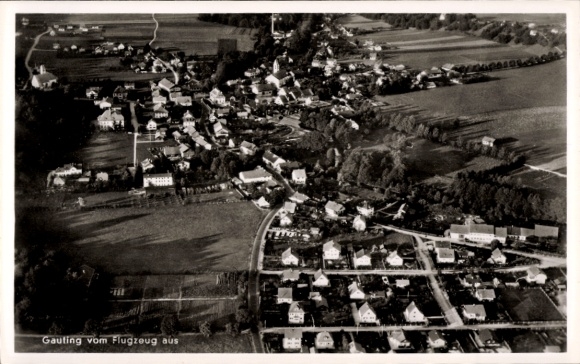 Postcard Gauting in Upper Bavaria, aerial photograph