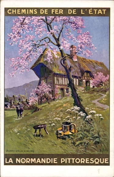 Artist PC Chemins de Fer de l'Etat, La Normandie Pittoresque, vache, arbre, maison