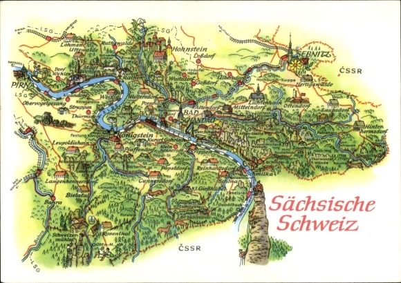 Landkarten Ak Königstein an der Elbe Sächsische Schweiz, Hohnstein, Sebnitz, Bad Schandau