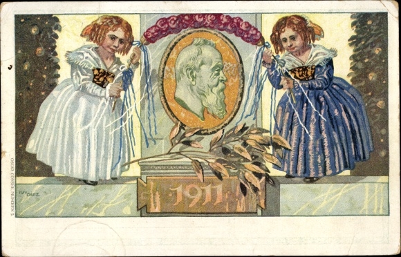 Postwaardestuk kunstenaarsbriefkaart Diez, M., prins-regent Luitpold van Beieren 1911, 5 Pfennig