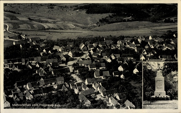 Ak Mehrstetten Schwäbische Alb Württemberg, Fliegeraufnahme, Kriegerdenkmal