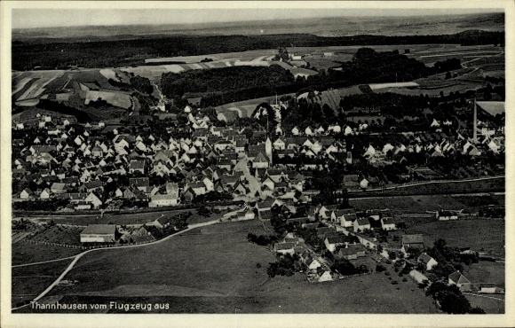 Postcard Thannhausen in Swabia, aerial photograph