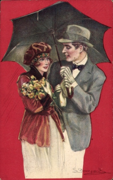 Artist Postcard Bompard, Sergio, Lovers under the umbrella