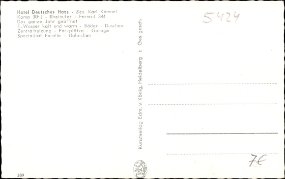 Postcard Kamp Bornhofen am Rhein, Hotel Deutsches Haus