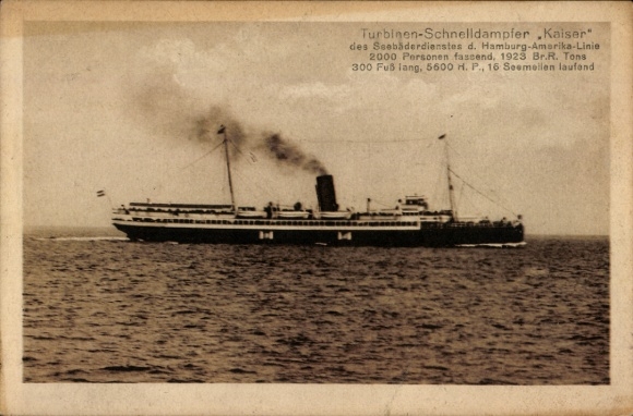 Postcard Turbine Express Steamer Kaiser, Seaside Resort Service, HAL