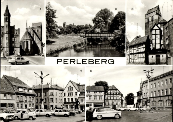 PC Perleberg in the Prignitz, various views from black and white, text: PERLEBERG