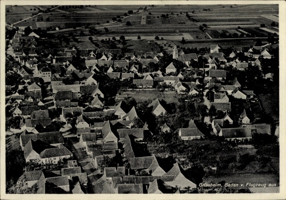 Postcard Grißheim Neuenburg am Rhein Baden, aerial photograph