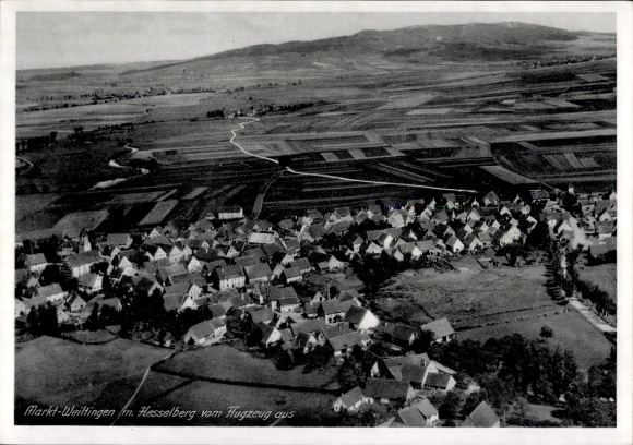 Postcard Weiltingen in Middle Franconia Bavaria, aerial photograph, Hesselberg
