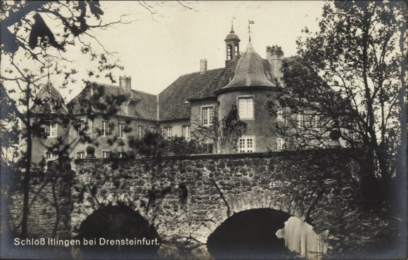Postcard Herbern Ascheberg in Münsterland Westphalia, Itlingen Castle, bridge