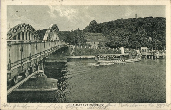 Ansichtkaart Geltow an der Havel, Baumgartenbrück, schip, brug