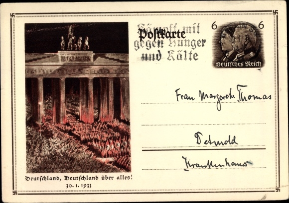 Ganzsachen Ak Berlin Mitte, Ansage am Brandenburger Tor, Deutschland, Deutschland über alles 1933
