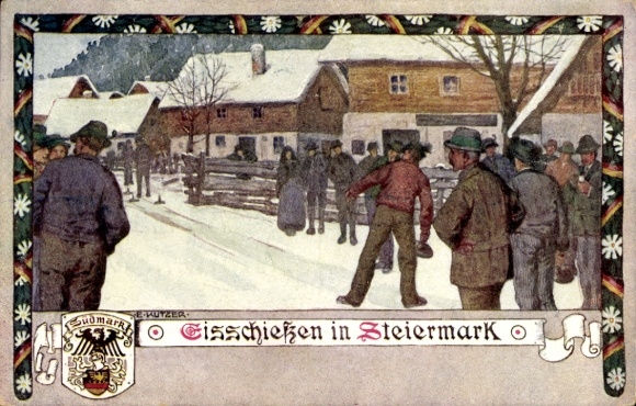 Artist Postcard Kutzer, Ernst, Styria, ice shooting, Südmark protected area Salzburg