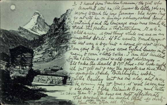 KP Zermatt Canton Valais, Matterhorn, , tekst pisany ręcznie, wpis adresu