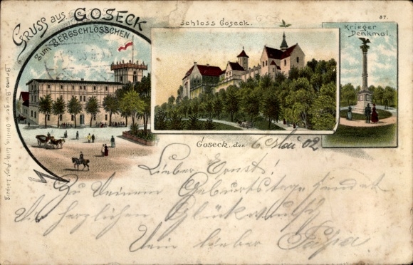 Chromo-Litho Goseck Saxony Anhalt, mountain castle, Goseck Castle, war memorial