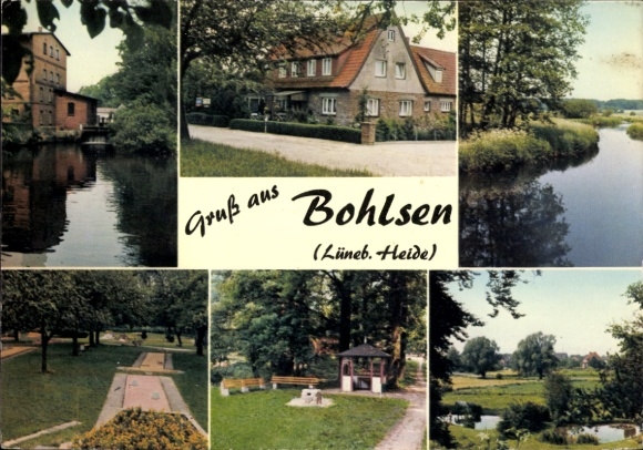Postcard Bohlsen Gerdau in the Lüneburg Heath, greetings from Bohlsen (Lüneb. Heath), 4 pictures of a water...