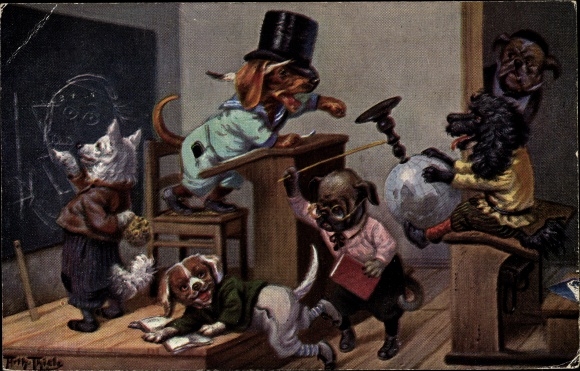 Künstler Ak Thiele, Arthur, Hundeschule, Dackel