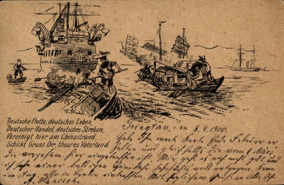 lito German Fleet, German Life, United here on the China Beach, Tsingtau 1900, Kiautschou
