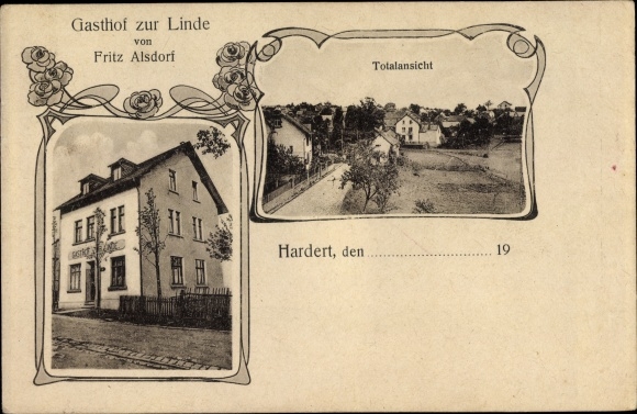 Art Nouveau PC Hardert Rengsdorf in Rhineland-Palatinate, Gasthof zur Linde, total view