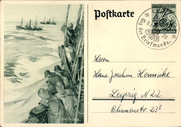 Postal stationery Postcard Axster Heudtlaß, fishermen on the high seas, fishing boats