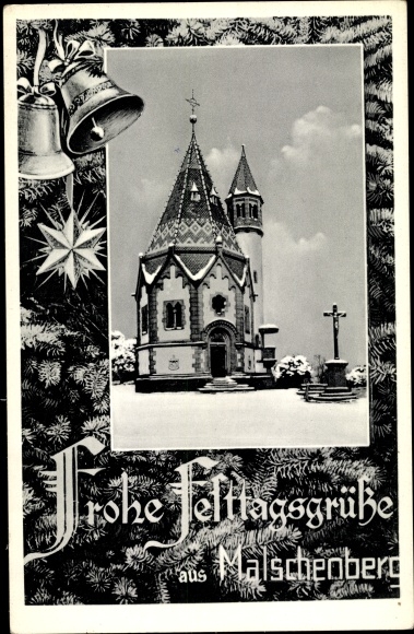 Ak Malschenberg Rauenberg in Baden, Kirche im Winter, Weihnachtsglocken