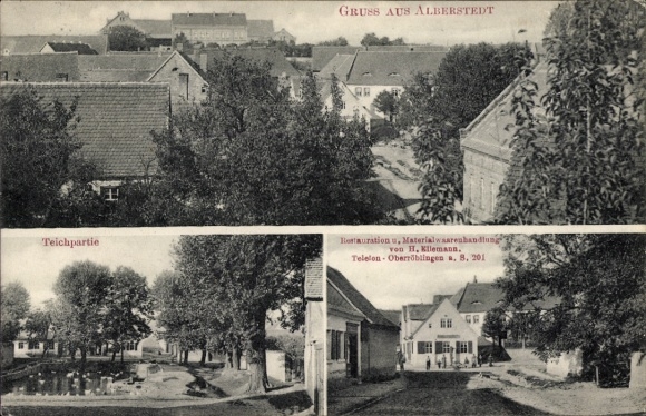 Ak Alberstedt Farnstädt in Saalekreis, GROETEN UIT ALBERSTEDT, vijvergebied, restauratie door H. Kll