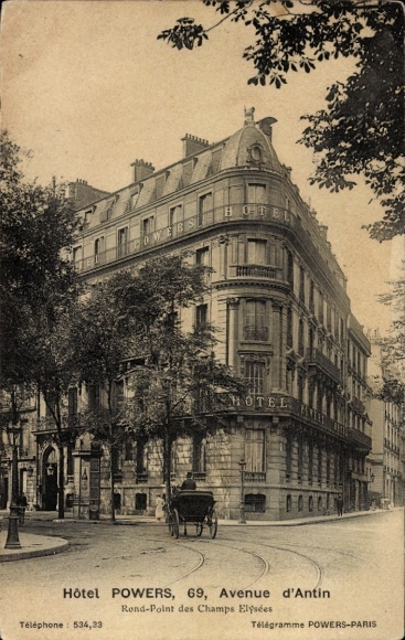 Ansichtkaart Parijs VIII., Hotel Powers, Avenue d'Antin, Rond Point des Champs Élysées