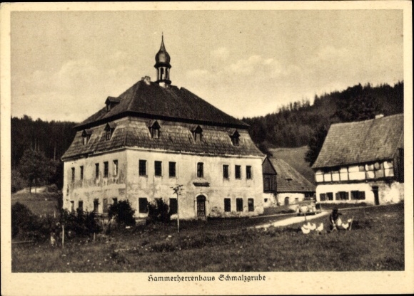 Ak Schmalzgrube Jöhstadt im Erzgebirge Sachsen, Hammerherrenhaus, Hof