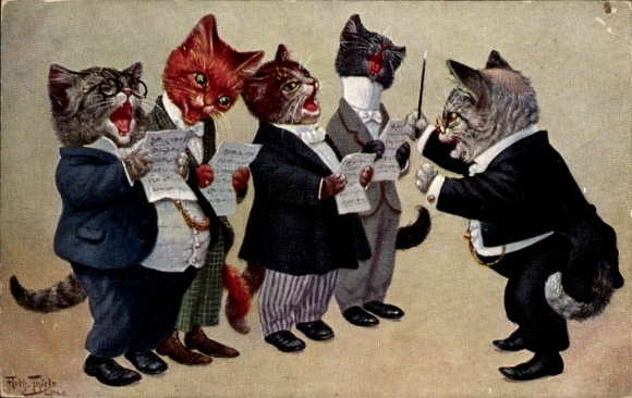 Artist Postcard Thiele, Arthur, Humanized cats as singers, conductor
