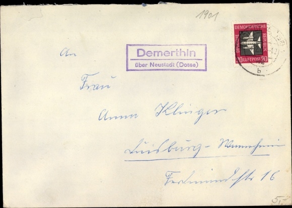 Briefumschlag Landpoststempel Demerthin über Neustadt (Dosse)