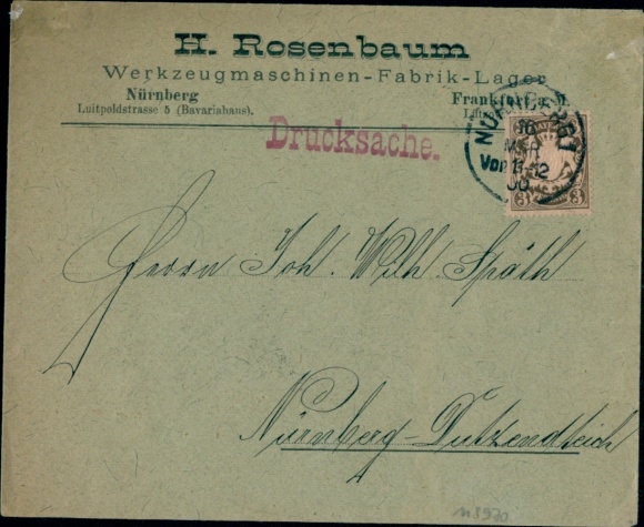 Briefumschlag Reklame Werkzeugmaschinen-Fabrik-Lager H. Rosenbaum, Nürnberg, Luitpoldstr. 5