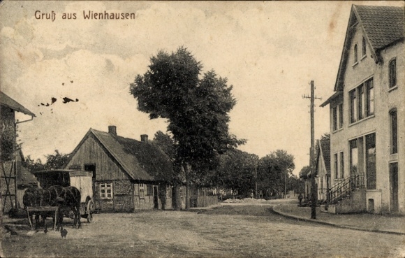 Ak Wienhausen in der Lüneburger Heide, Straßenpartie, Fuhrwerk