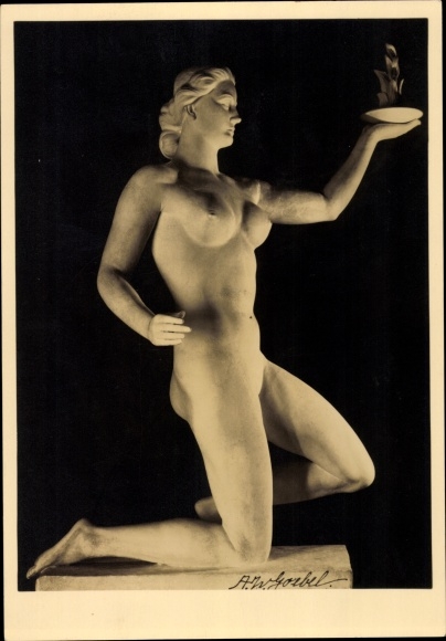 Postcard plastic by Aug. Wilh. Goebel, Ready to Sacrifice, Female Nude, HDK 349