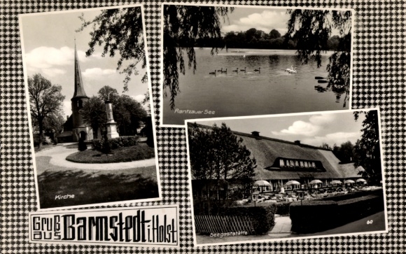 Ak Barmstedt in Holstein, kerk, Rantzauer See, restaurant aan het meer